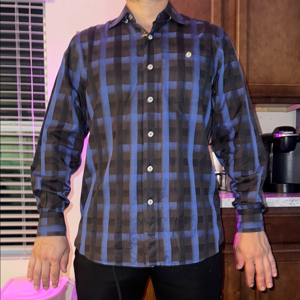 Men's Tommy Bahama silk Checkered stripe collard Shirt